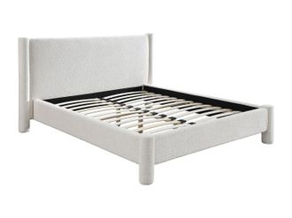 Vente-Unique Cama 180 x 200 cm - Tela rizada - Blanco - CONOMO