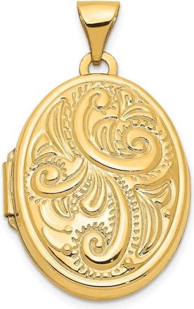 Diamond2Deal 14k Yellow Gold Domed Scroll Design Oval Locket Pendant