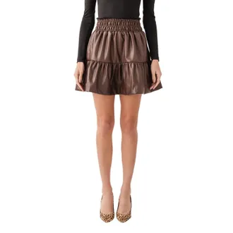 THML Clothing Tiered Leather Skirt In Brown