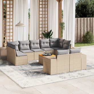 vidaXL Juego De Sof&aacute;s Jard&iacute;n Con Cojines Beige 10 Pzas Rat&aacute;n Sint&eacute;tico Vidaxl