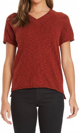 Mod-o-doc Short Sleeve Open V Neck Sweater In Red