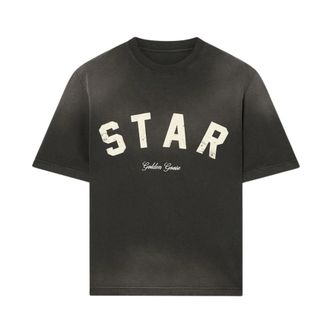 Golden Goose T-Shirts, female, Gray, Size: 2XS Slogan Crewneck T-shirt