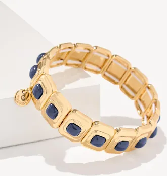 Talbots Linear Geo Stretch Bracelet - Lapis Blue/Gold - 001 Talbots