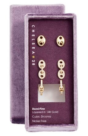 Chelsea28 3-Pack Cubic Zirconia Earrings in Clear- Gold at Nordstrom
