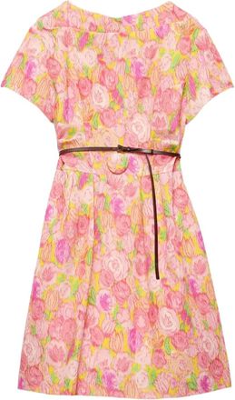 Prada Abito corto a fiori con cintura - Rosa