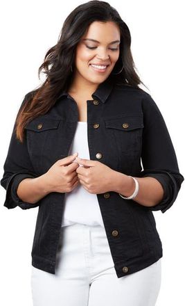 Roaman's Plus Size Classic Stretch Denim Jacket in Black at Nordstrom, Size 14