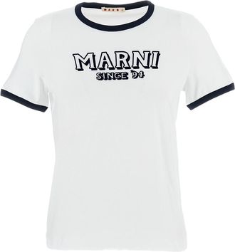 Marni Short-Sleeved Cotton T-Shirt with Embossed Logo Detail