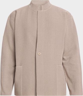 Homme Pliss&eacute; Issey Miyake Men & apos;s Herringbone Knit Stand-Collar Jacket