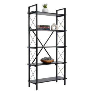 Dmora Dmora - Estante Para Libros Martone, Estante De Oficina, Porta Libros M&oacute;vil, Biblioteca, 90x34 H180 Cm, Negro