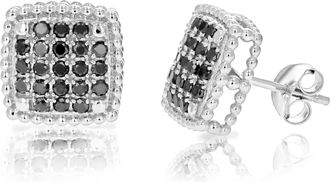 Vir Jewels 1 cttw Black Diamond Cluster Composite Stud Earrings.925 Sterling Silver 1/2 Inch