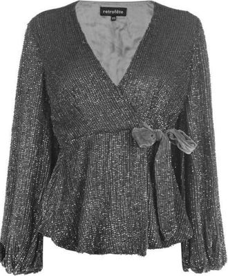 Retrof&ecirc;te Gun Metal Sequin Bette Blouse Size S