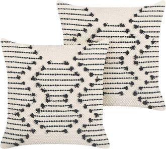 Beliani Conjunto De 2 Cojines De Algod&oacute;n Beige Negro 45 X 45 Cm Geom&eacute;trico Accesorio Myrtus