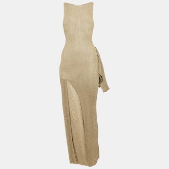 Aya Muse Kei Beige Lurex Knit Maxi Evening Dress