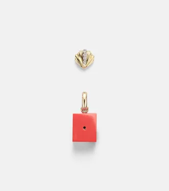 Yvonne L&eacute;on Coquillage and Le Cubo 9kt gold single earring and pendant set with diamonds