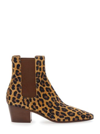 Casadei Brown Ankle Boots With All-Over Leopard Print In Leather Blend Woman
