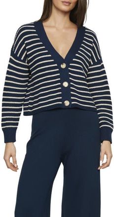 Eberjey Coastal Cotton Sweater Cardigan in Stripe Navy/almond H at Nordstrom, Size X-Large