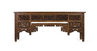 Giner&Colomer Consola en madera de teca con 5 cajones y patas talladas a mano