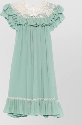 Chlo&eacute; silk dress lace ruffle pleated neckline