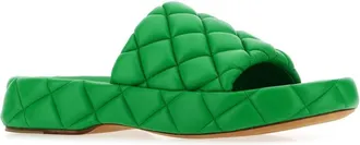 Bottega Veneta Womens Grass Green Leather Padded Sandals 3708 Slippers Flat Shoes