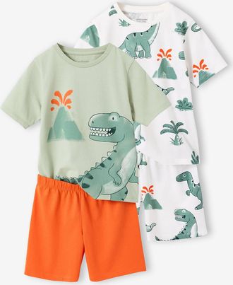 Vertbaudet 2er-Pack kurze Schlafanz&uuml;ge Dinosaurier Jungen, Recycling-Baumwolle salbeigr&uuml;n