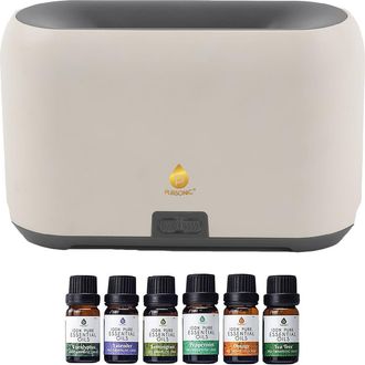 Pursonic FlameGlow Aromatherapy Diffuser & 6-Pack Essential Oils Wellness Bundle - Pure Relaxation with Light, Scent & Serenity in Multicolor at