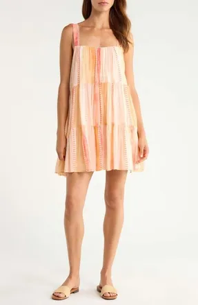 Elan Tiered Trapeze Cover-Up Dress in Coral Strovia at Nordstrom, Size X-Small