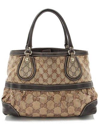 Gucci Brown Leather Gg Crystal Supreme Mix Satchel (Authentic Pre-Loved)