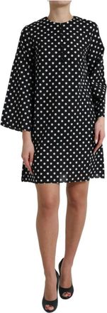 Dolce & Gabbana Polka Dot Nylon Shift Mini Jurk - Dames - Korte kleedjes - Zwart - S - Nylon - Kleedjes