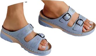 Generic Orthopedic Sandals Women Slip on Sandals for Women UK Anti Slip Open Toe Faux Leather Sandal Mesh Sports Holiday Summer Shoes Wedge Sliders Double Foo