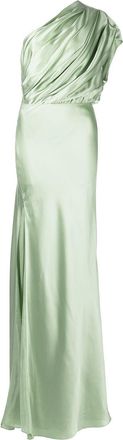 Michelle Mason side-slit one-shoulder gown - women - Silk - 10 - Green