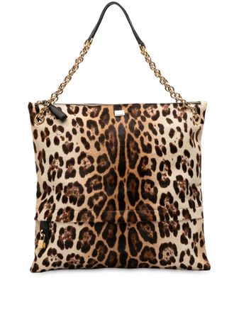 Dolce & Gabbana 2000-2025 Pony Hair Leopard Print Chain tote bag - women - Calf Leather/Pony Hair/Pony Fur/Leather - One Size - Black