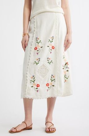 Treasure & Bond Embroidered Cotton Eyelet Midi Skirt in Ivory Multi Embroidery at Nordstrom, Size Xx-Small