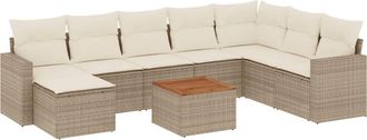 vidaXL Set De Sof&aacute;s De Jard&iacute;n 9 Pzas Con Cojines Rat&aacute;n Sint&eacute;tico Beige Vidaxl