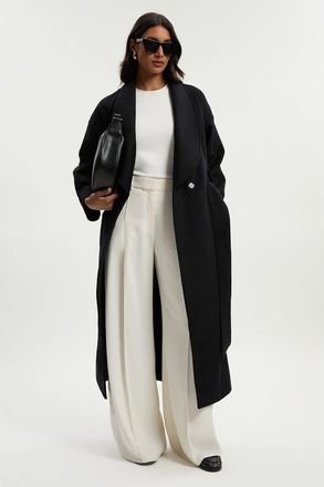 Karen Millen Petite Wrap Tailored Maxi Coat in Black at Nordstrom, Size 12P