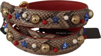Dolce & Gabbana Womens Brown Python Leather Studded Shoulder Strap Bag