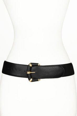 Raina Leather Covered Geometric Buckle Belt in Black at Nordstrom, Size Medium