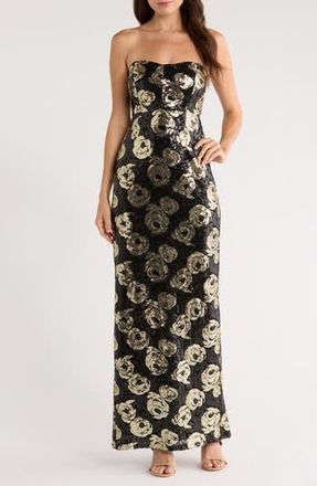 CeCe by Cynthia Steffe Floral Sequin Strapless Gown in Rich Black at Nordstrom Rack, Size 14