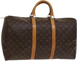 Louis Vuitton Tweedehands Canvas Louis Vuitton tassen - Dames - Vintage Weekendtas - Bruin - ONE Size - Leer - Vintage