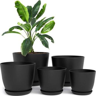 OEM Macetas De Pl&aacute;stico - Macetas Decorativas Modernas - Juego De 5 - Negras - Para Uso En Interiores