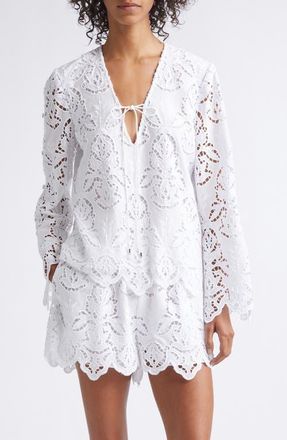 Toccin Halina Cutwork Cotton Top in Optic at Nordstrom, Size X-Small