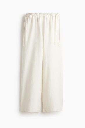 H&M Linen-blend Drawstring Trousers in Ivory at Nordstrom, Size Xx-Small