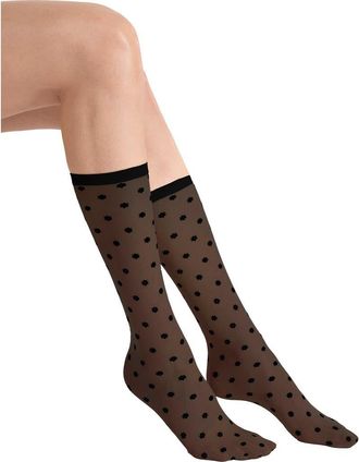 Wolford Daisy Sheer Crew Socks in Black/Black at Nordstrom