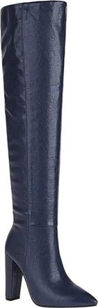 Generic Women Over Knee Boots Pointed Toe Heel Pleated Pu Leather Winter Office Long Boot