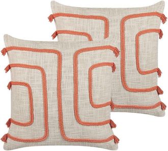 Beliani Decorative Throw Cushions Abstract Pattern 45x45cm Beige and Orange Pleione