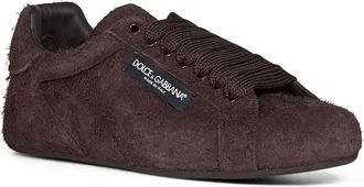Dolce & Gabbana Mens Sneakers Portofino Soft Dark Brown Suede Calf Leather Trainers