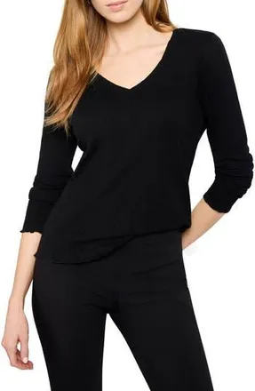 Nic+Zoe Lace Cotton V-Neck T-Shirt in Black Onyx at Nordstrom Rack, Size X-Large