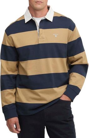 Barbour Broome Stripe Cotton Rugby Shirt in Navy/Trench at Nordstrom, Size Xx-Large