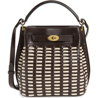 Mulberry Islington Woven Leather Bucket Bag in Ebony-Crumpet at Nordstrom