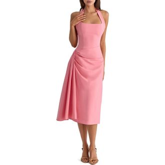 House of CB Tallulah Halter Midi Cocktail Dress in Raspberry at Nordstrom, Size X-Large