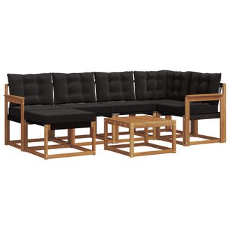vidaXL Conjunto De Sof&aacute;s De Exterior Con Coj&iacute;n 7 Pcs Natural Y Negro Vidaxl